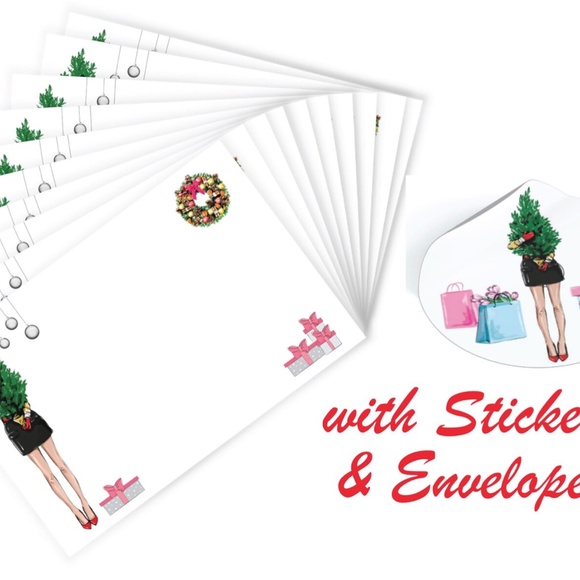 x12 Pretty Fashion Christmas Card Set Fashionista Holiday Boxed Stationery Set - Picture 14 of 14